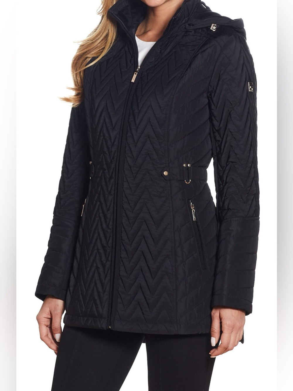 Gallery Hooded Quilted Coat Black